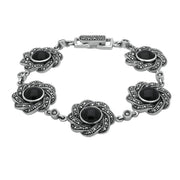 Sterling Silver Whitby Jet & Marcasite Twisted Ribbon Bracelet. B879