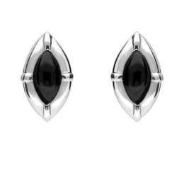 Sterling Silver Whitby Jet Marquise Beaded Edge Two Piece Set. s039