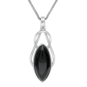 Sterling Silver Whitby Jet Marquise Celtic Twist Necklace P1404