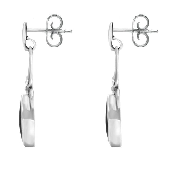 Sterling Silver Whitby Jet Marquise Drop Earrings. E075.