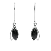 Sterling Silver Whitby Jet Marquise Hook Drop Earrings E1796