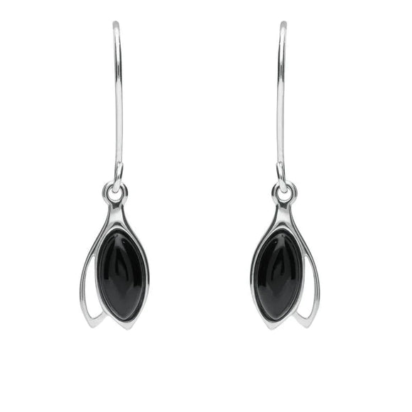 Sterling Silver Whitby Jet Marquise Hook Drop Earrings E1796