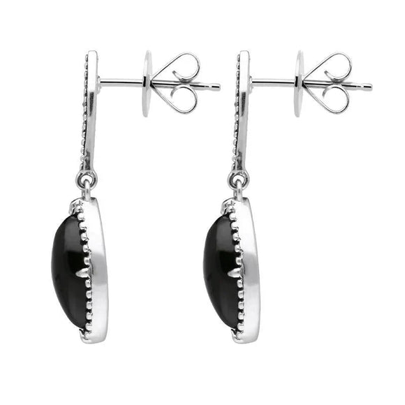 Sterling Silver Whitby Jet Marquise Long Drop Earrings E1702