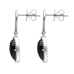 Sterling Silver Whitby Jet Marquise Long Drop Earrings E1702