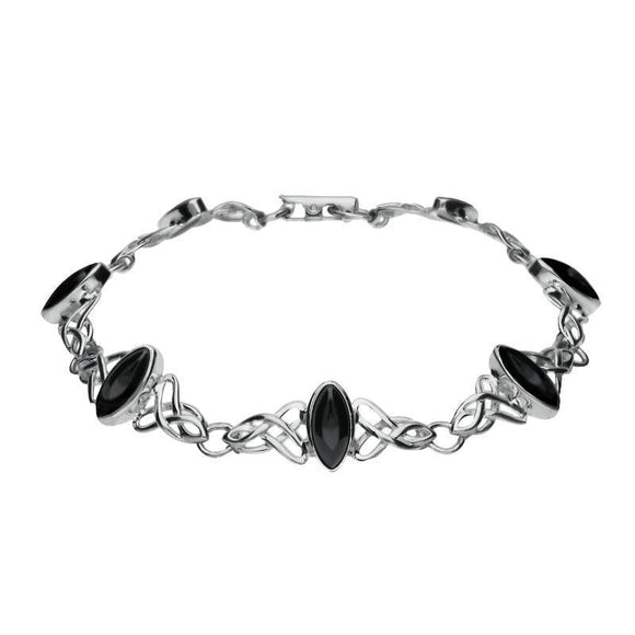 Sterling Silver Whitby Jet Marquise Shaped Celtic Bracelet B594