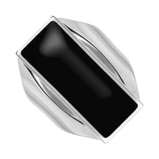 Sterling Silver Whitby Jet Medium Oblong Ring. R065.