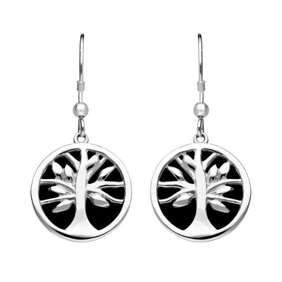 Sterling Silver Whitby Jet Medium Round Tree of Life Two Piece Set S065