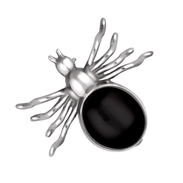 Sterling Silver Whitby Jet Medium Spider Brooch. m253.