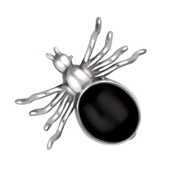 Sterling Silver Whitby Jet Medium Spider Brooch. m253.