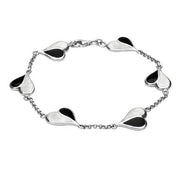 Sterling Silver Whitby Jet Mother of Pearl Split Heart Bracelet. B360.