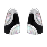 Sterling Silver Whitby Jet Mother of Pearl Three Stone Stud Earrings. E803