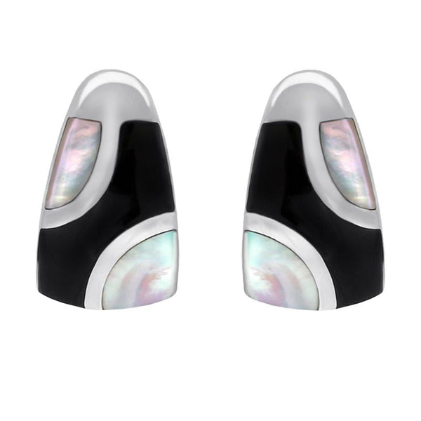 Sterling Silver Whitby Jet Mother of Pearl Three Stone Stud Earrings. E803