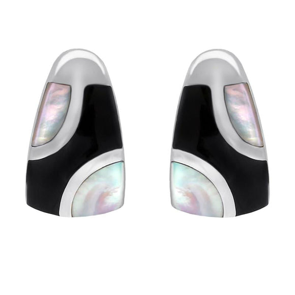 Sterling Silver Whitby Jet Mother of Pearl Three Stone Stud Earrings. E803