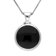 Sterling Silver Whitby Jet Mother of Pearl Two Stone Round Fob Necklace P218