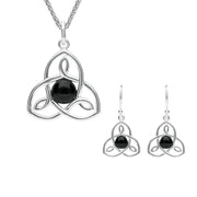 Sterling Silver Whitby Jet Open Celtic Cross Two Piece Set. S037