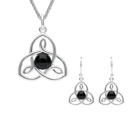 Sterling Silver Whitby Jet Open Celtic Cross Two Piece Set. S037