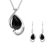 Sterling Silver Whitby Jet Open Fancy Pear Two Piece Set. S035