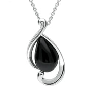 Sterling Silver Whitby Jet Open Fancy Pear Two Piece Set. S035
