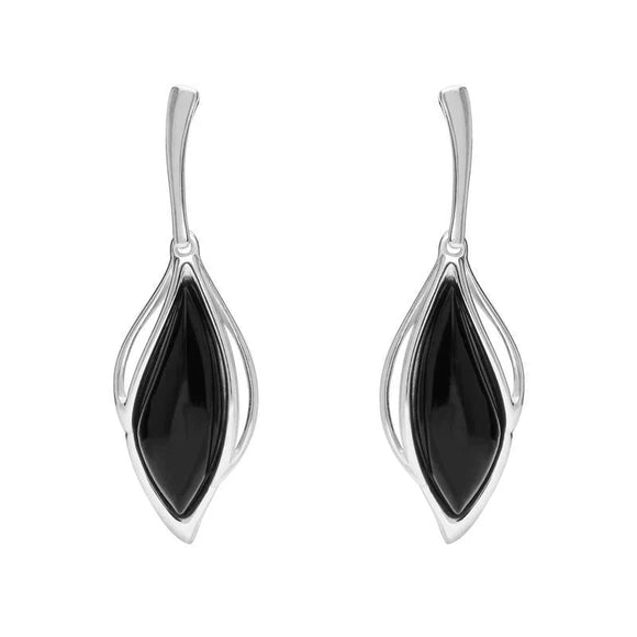 Sterling Silver Whitby Jet Open Marquise Drop Earrings E2437