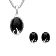 Sterling Silver Whitby Jet Oval Claw Two Piece Set. S034