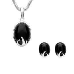 Sterling Silver Whitby Jet Oval Claw Two Piece Set. S034