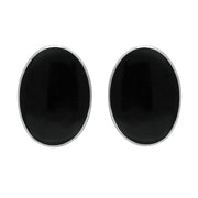 Sterling Silver Whitby Jet Oval Clip On Earrings E033