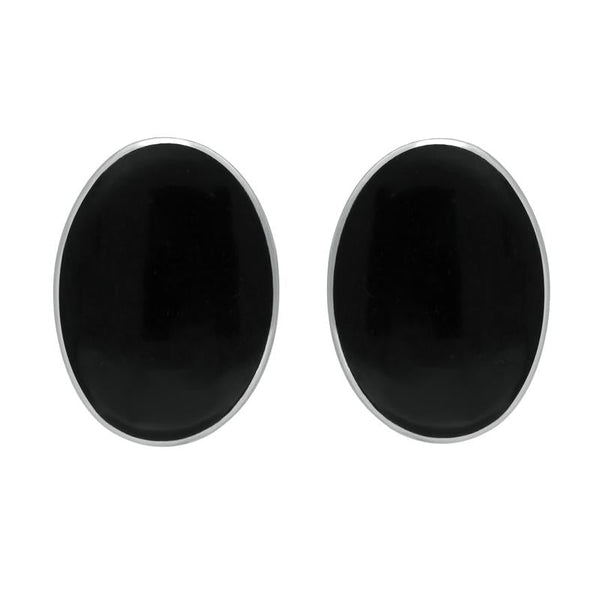 Sterling Silver Whitby Jet Oval Clip On Earrings E033