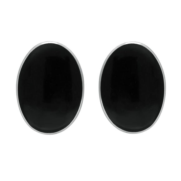 Sterling Silver Whitby Jet Oval Clip On Earrings E033