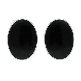 Sterling Silver Whitby Jet Oval Clip On Earrings E033
