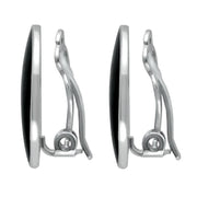 Sterling Silver Whitby Jet Oval Clip On Earrings E033