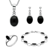Sterling Silver Whitby Jet Oval Four Piece Set. S019 
