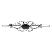 Sterling Silver Whitby Jet Oval Pierced Spoon Brooch. M227.