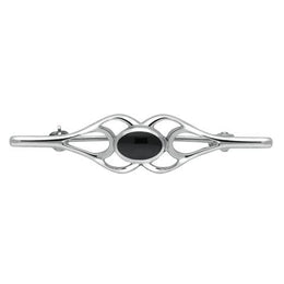 Sterling Silver Whitby Jet Oval Pierced Spoon Brooch. M227.