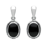 Sterling Silver Whitby Jet Oval Rope Edge Drop Earrings E148