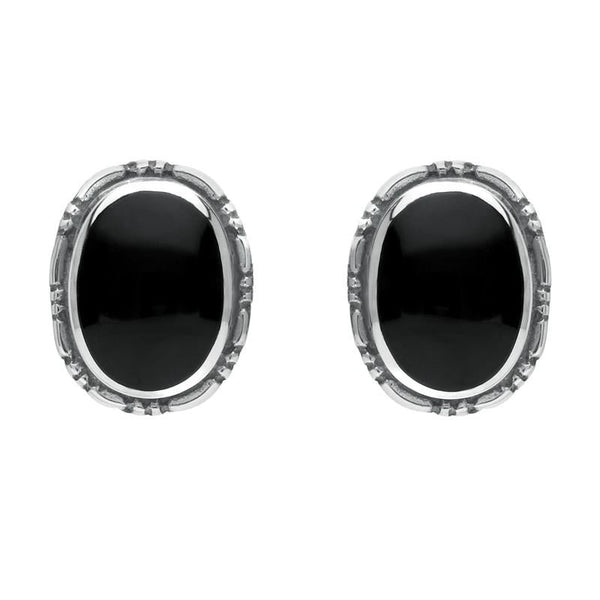 Sterling Silver Whitby Jet Oval Rope Edge Stud Earrings E141
