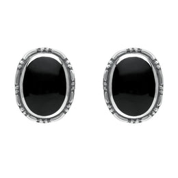 Sterling Silver Whitby Jet Oval Rope Edge Stud Earrings E141