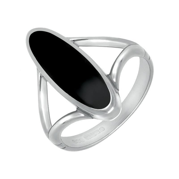 Sterling Silver Whitby Jet Heritage Oval Split Shank Ring, R004.
