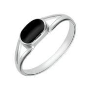 Sterling Silver Whitby Jet Heritage Oval Split Shank Ring, R025.
