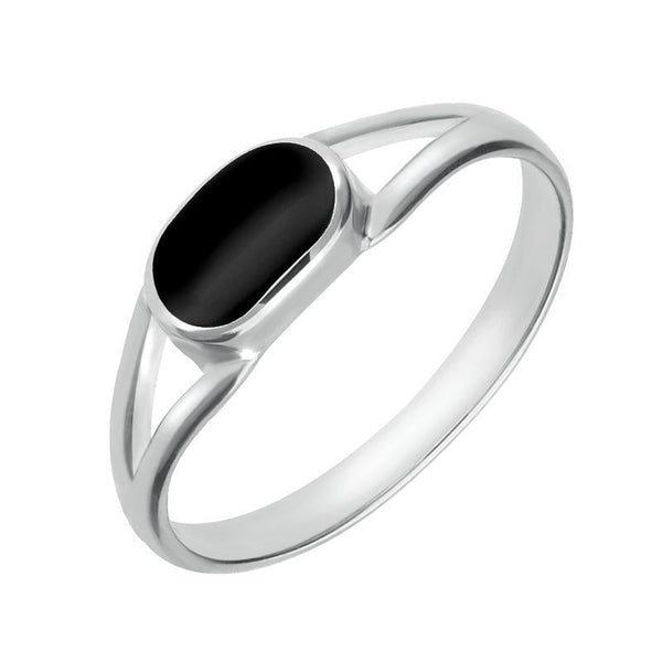 Sterling Silver Whitby Jet Heritage Oval Split Shank Ring, R025.