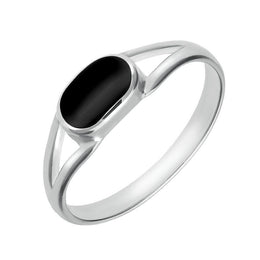 Sterling Silver Whitby Jet Heritage Oval Split Shank Ring, R025.