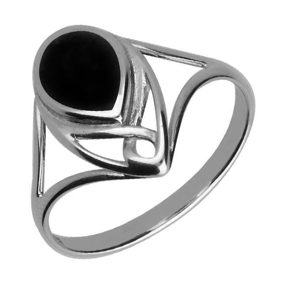 Sterling Silver Whitby Jet Pear Shaped Celtic Four Piece Set. S001 