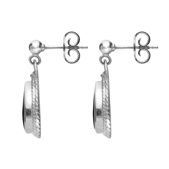 Sterling Silver Whitby Jet Pear Shaped Drop Earrings E031