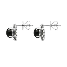 Sterling Silver Whitby Jet Pearl Marcasite Oval Beaded Edge Stud Earrings E1694