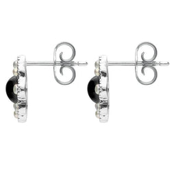 Sterling Silver Whitby Jet Pearl Round Edge Bead Stud Earrings E1635
