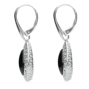 Sterling Silver Whitby Jet Pierced Drop Earrings. E2130.