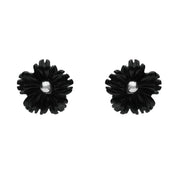 Sterling Silver Whitby Jet Pointed Petal Stud Earrings. E1328.