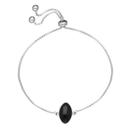 Sterling Silver Whitby Jet Portrait Marquise Adjustable Bracelet B1132