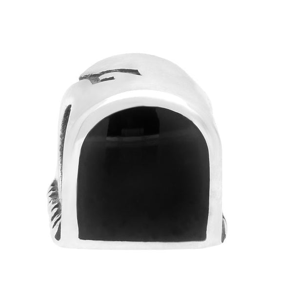 Sterling Silver Whitby Jet RIP Tombstone Charm. G529.