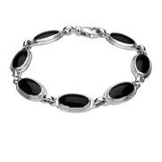 Sterling Silver Whitby Jet Ribbed Oval Four Piece Set. S014 