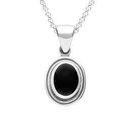 Sterling Silver Whitby Jet Ribbed Small Oval Necklace P243